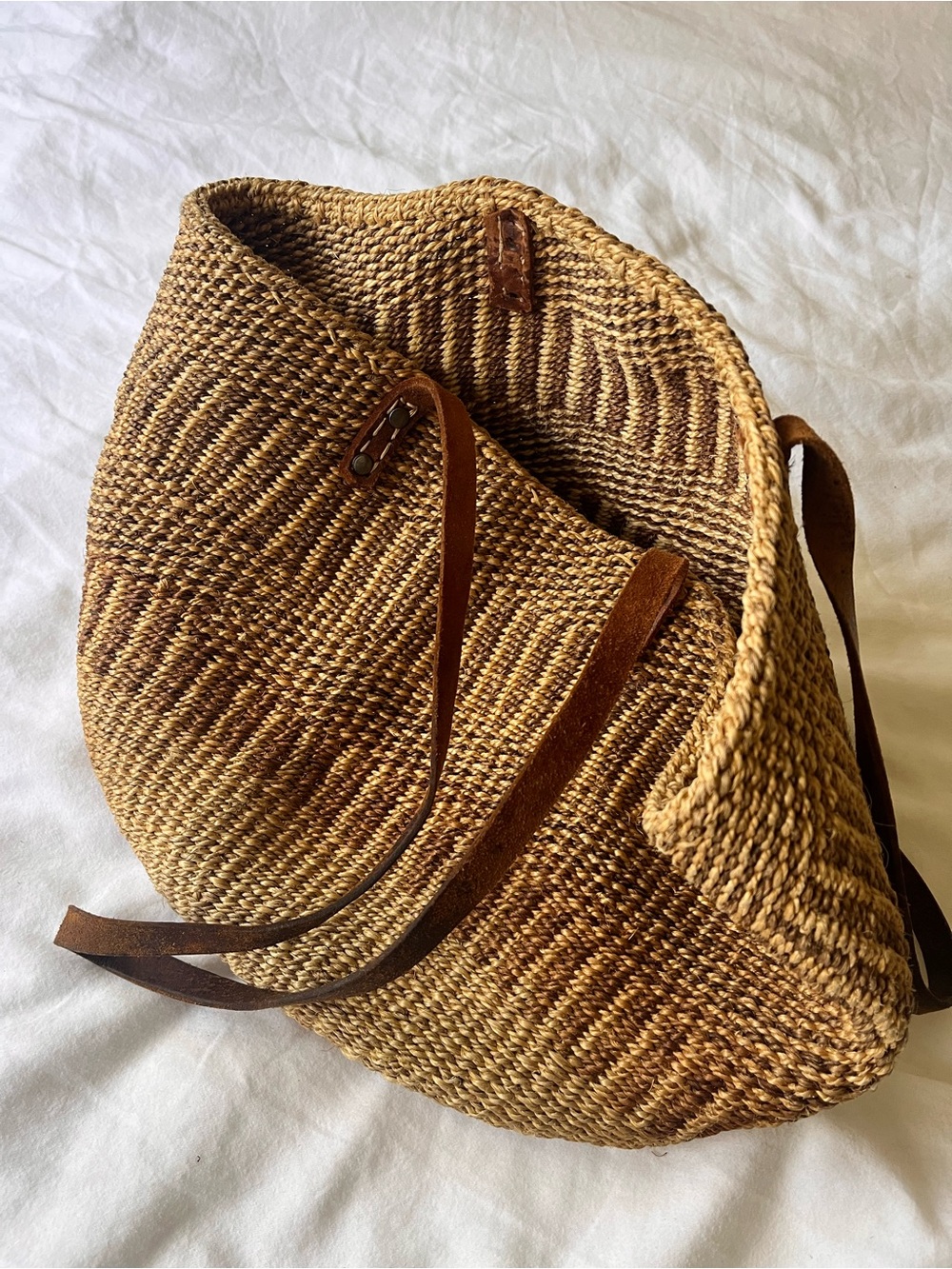 Vintage Jute Sisal Tote Neutral Tones - Picture 4 of 6